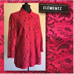 ELEMENTZ Red Lace Button Front Blouse